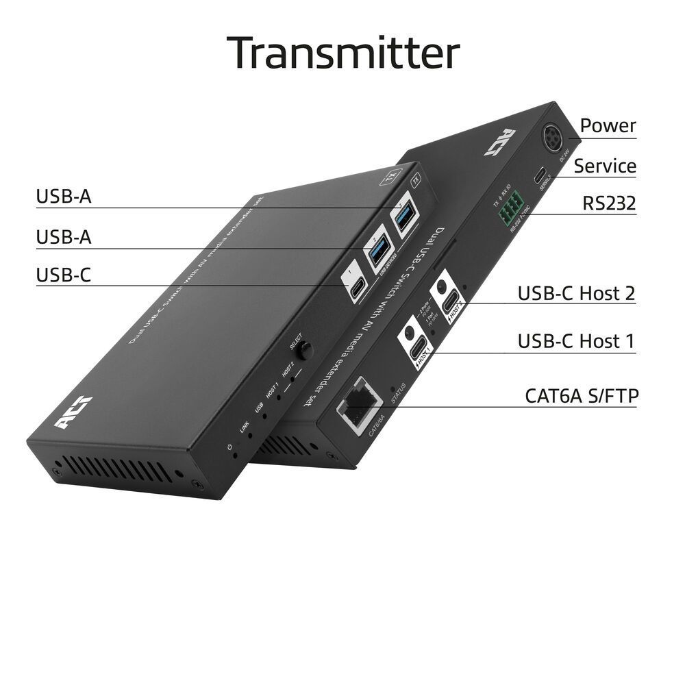 ACT AV media extender set with dual USB-C switch CAT6A 100 meters