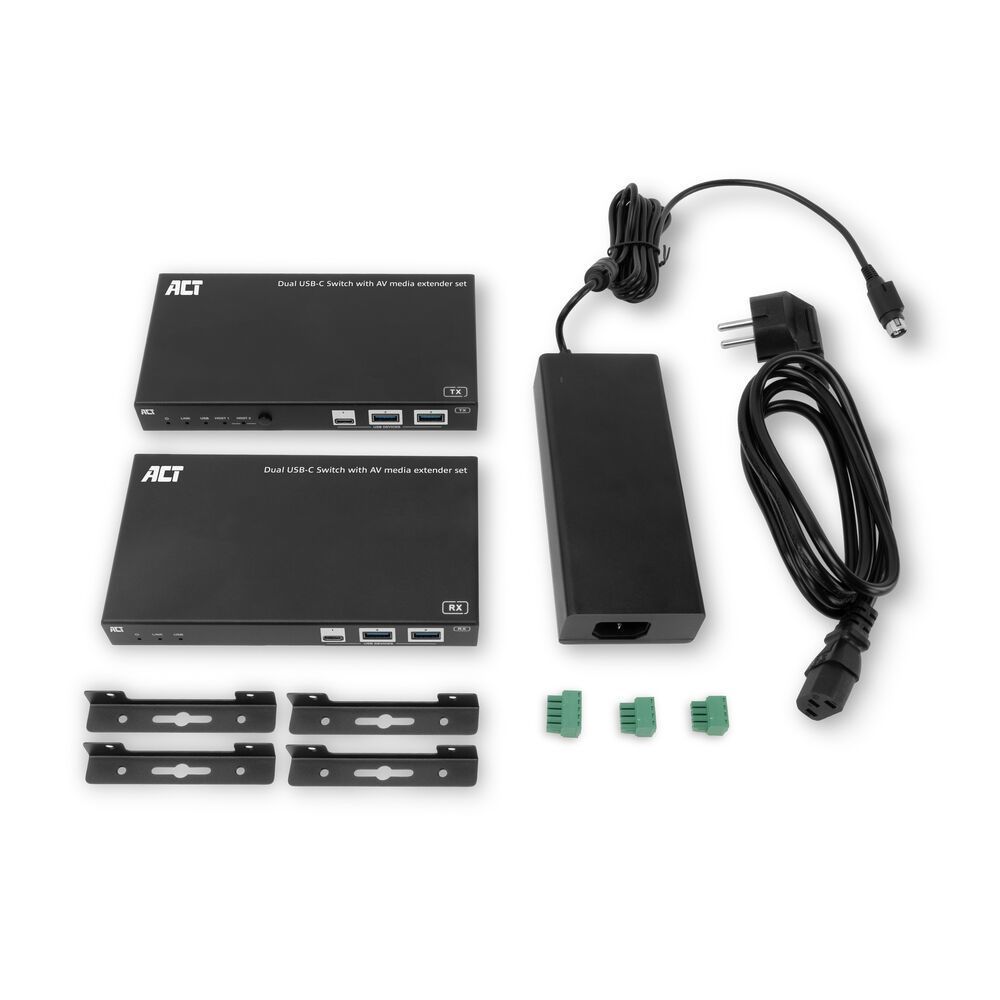 ACT AV media extender set with dual USB-C switch CAT6A 100 meters