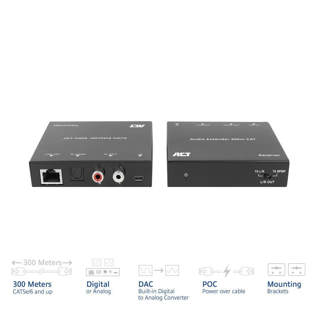 ACT AC7710 Digital or analog audio extender set over CAT5e/6