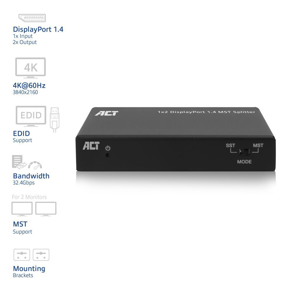 ACT AC7720 1x2 DisplayPort 1.4 MST Splitter