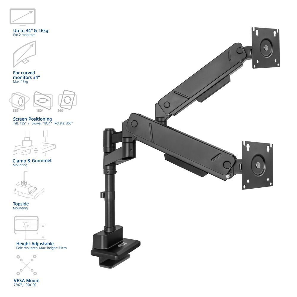 ACT AC8330 Dual Monitor arm 34" office solid pro ACT AC8330 Dual Monitor arm 34" office solid pro