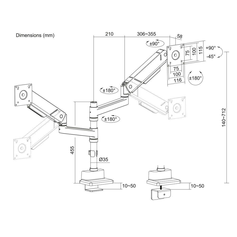 ACT AC8330 Dual Monitor arm 34" office solid pro ACT AC8330 Dual Monitor arm 34" office solid pro