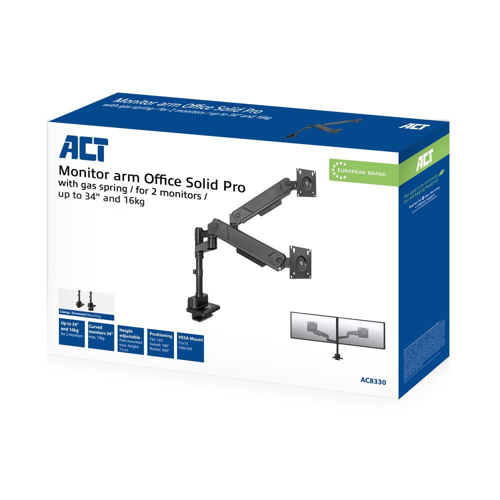 ACT AC8330 Dual Monitor arm 34" office solid pro ACT AC8330 Dual Monitor arm 34" office solid pro