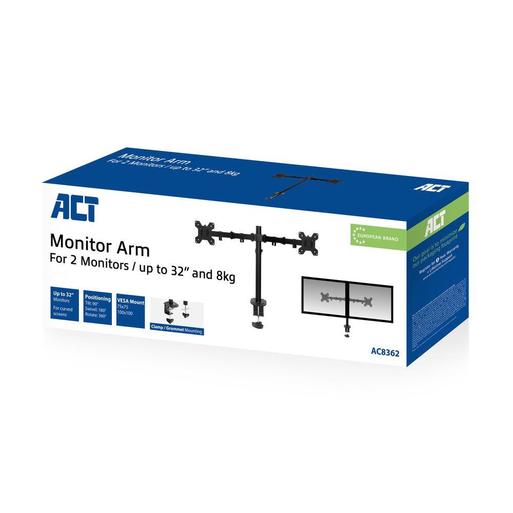 ACT AC8362 Dual Monitor arm 32" Black