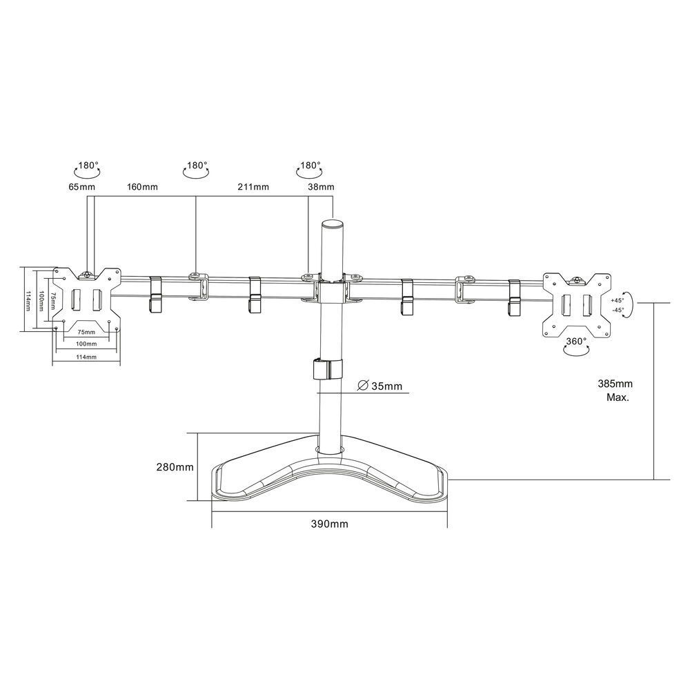 ACT AC8362 Dual Monitor arm desk stand 32" Black