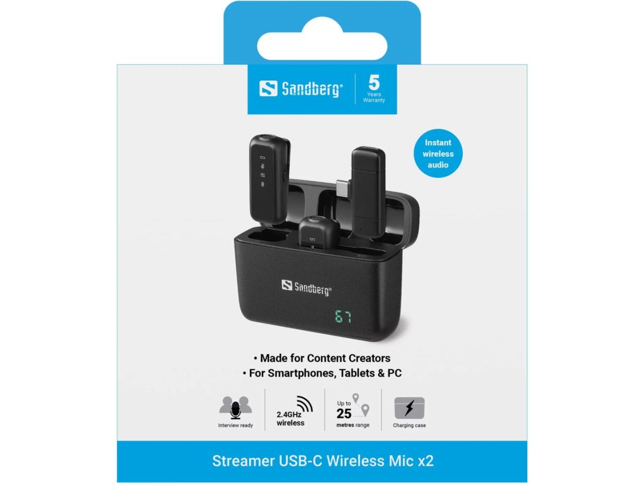 Sandberg Streamer USB-C Wireless Mic x2 Sandberg Streamer USB-C Wireless Mic x2