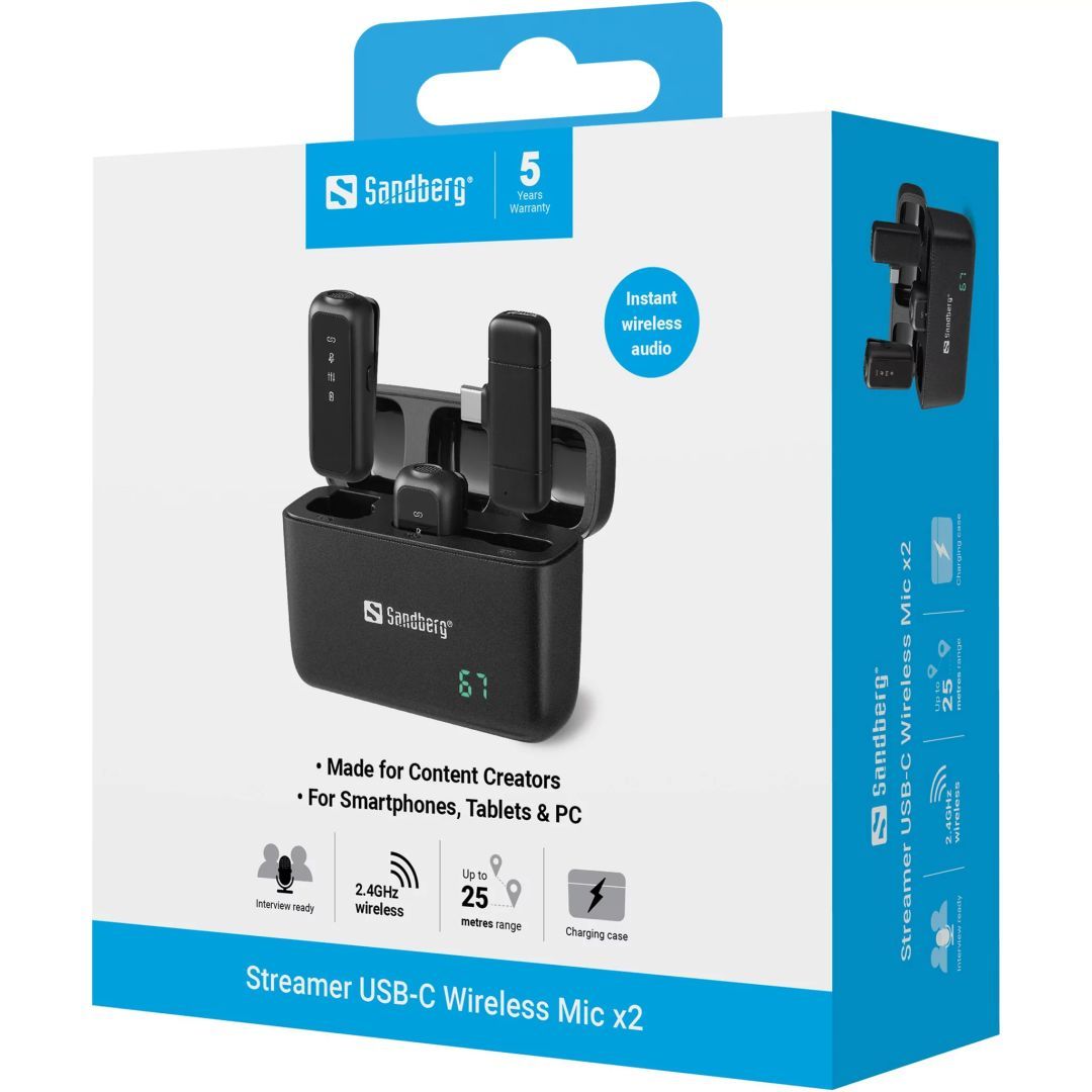 Sandberg Streamer USB-C Wireless Mic x2 Sandberg Streamer USB-C Wireless Mic x2