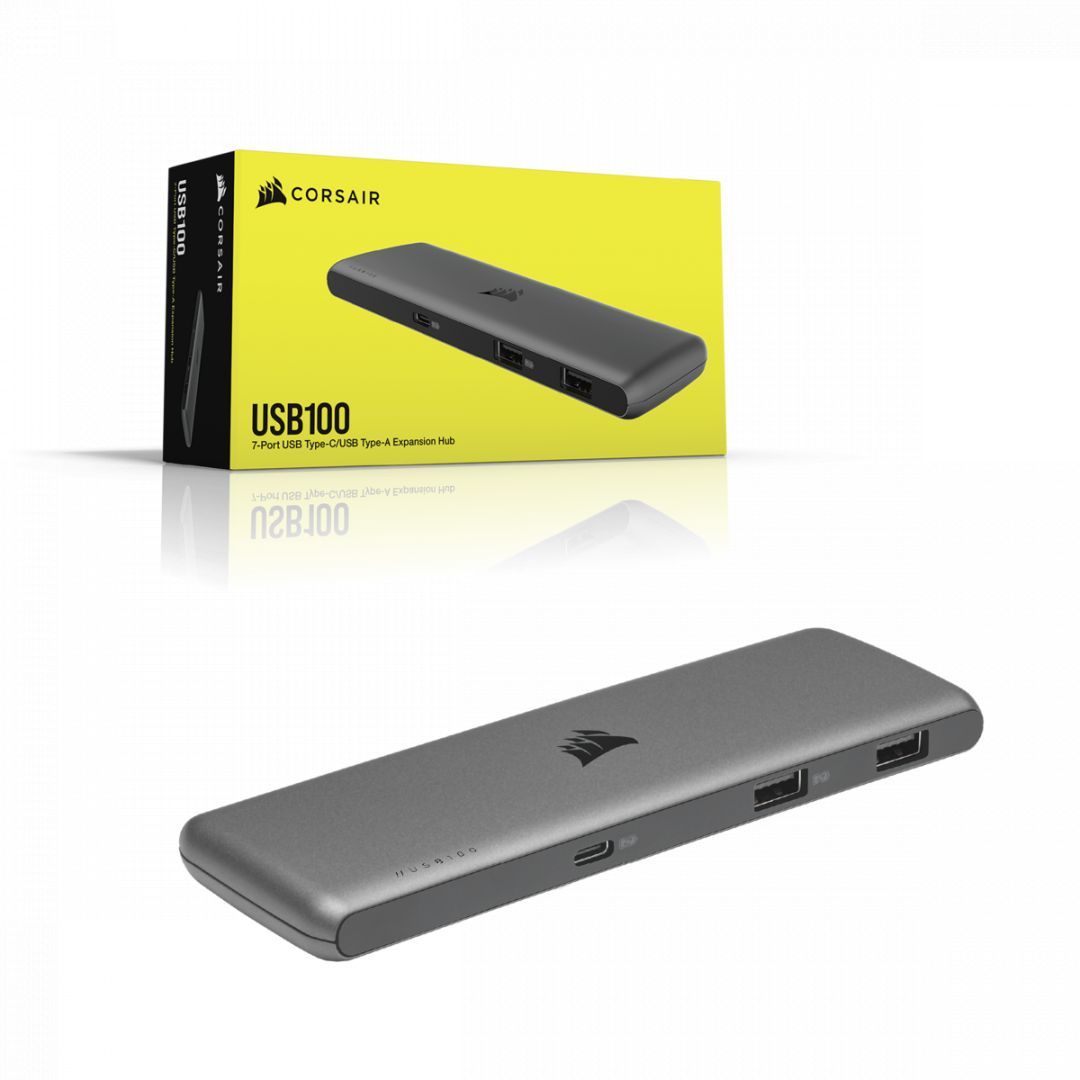 Corsair USB100 7-Port USB-C/USB-A Expansion Hub Grey Corsair USB100 7-Port USB-C/USB-A Expansion Hub Grey