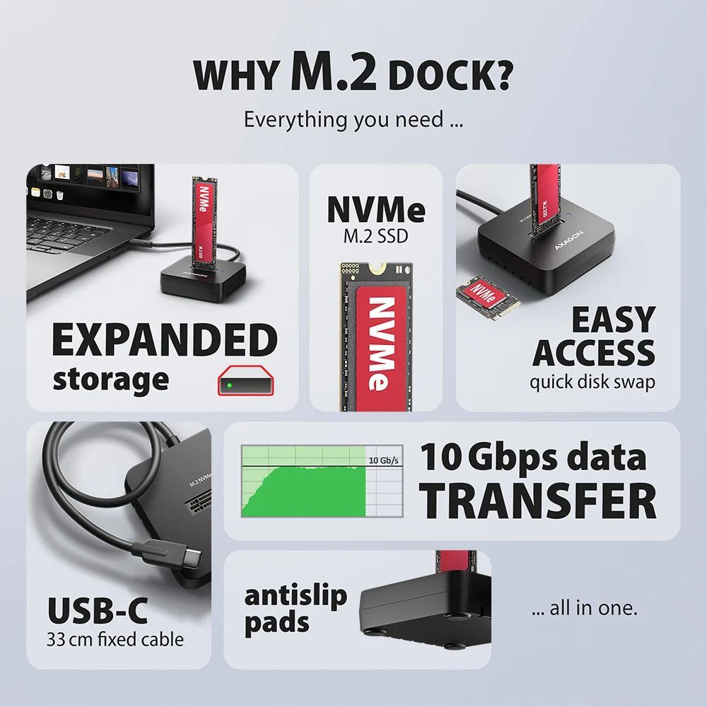 AXAGON ADSA-M2C11L USB-C 10Gbps docking station for M.2 NVMe SSD AXAGON ADSA-M2C11L USB-C 10Gbps docking station for M.2 NVMe SSD