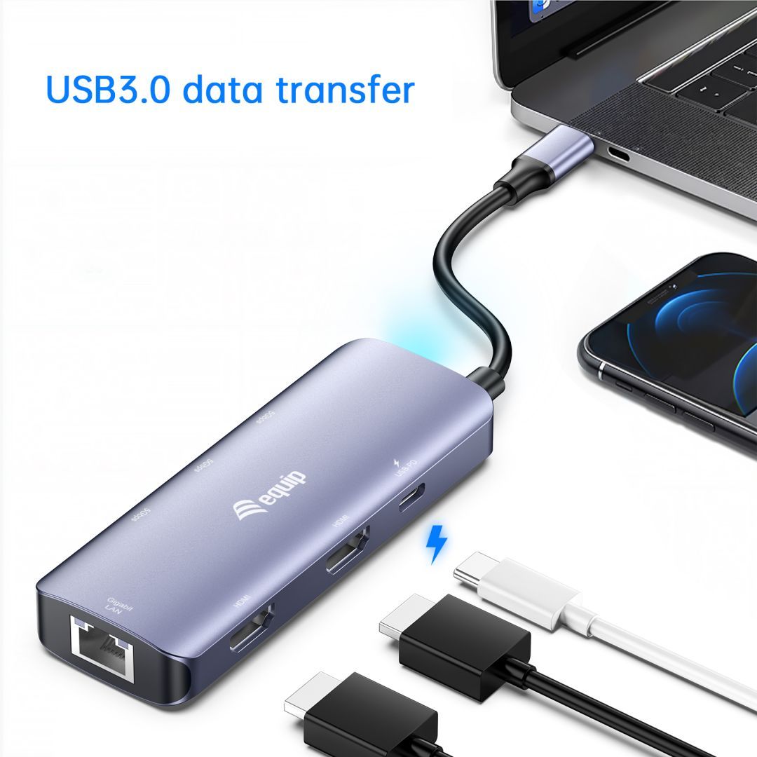 EQuip 133501 USB-C 7-in-1 MST Multifunctional Adapter Grey EQuip 133501 USB-C 7-in-1 MST Multifunctional Adapter Grey