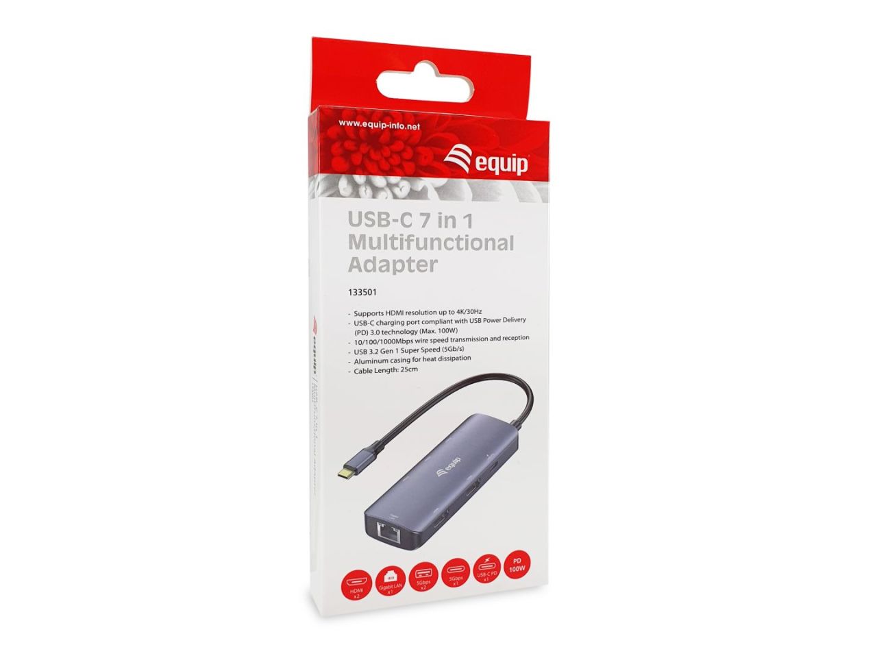 EQuip 133501 USB-C 7-in-1 MST Multifunctional Adapter Grey EQuip 133501 USB-C 7-in-1 MST Multifunctional Adapter Grey