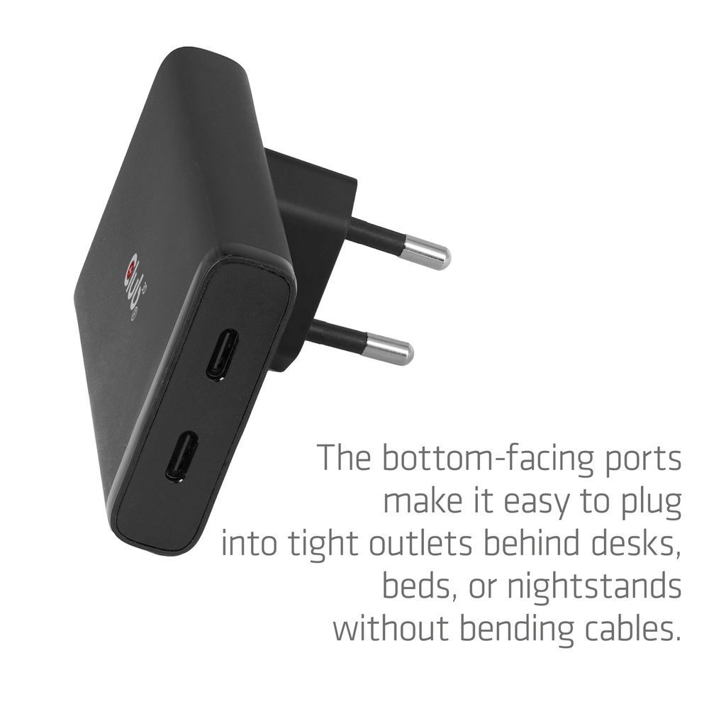 Club3D CAC-1935 USB-C Two Ports Slim Charger 65W GaN PD3.1 PPS