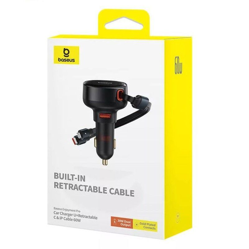 Baseus Enjoyment Pro USB-C + Lightning 60W Car Charger Black Baseus Enjoyment Pro USB-C + Lightning 60W Car Charger Black