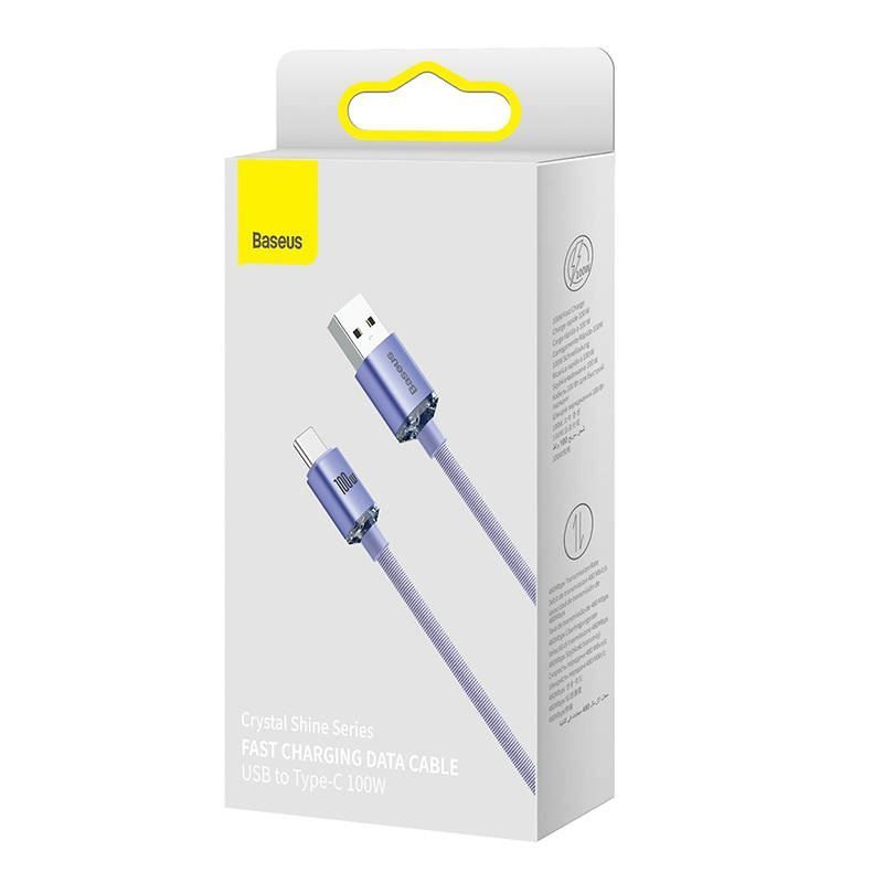 Baseus Crystal Shine USB-C USB-kábel 100W 2m Violet Baseus Crystal Shine USB-C USB-kábel 100W 2m Violet