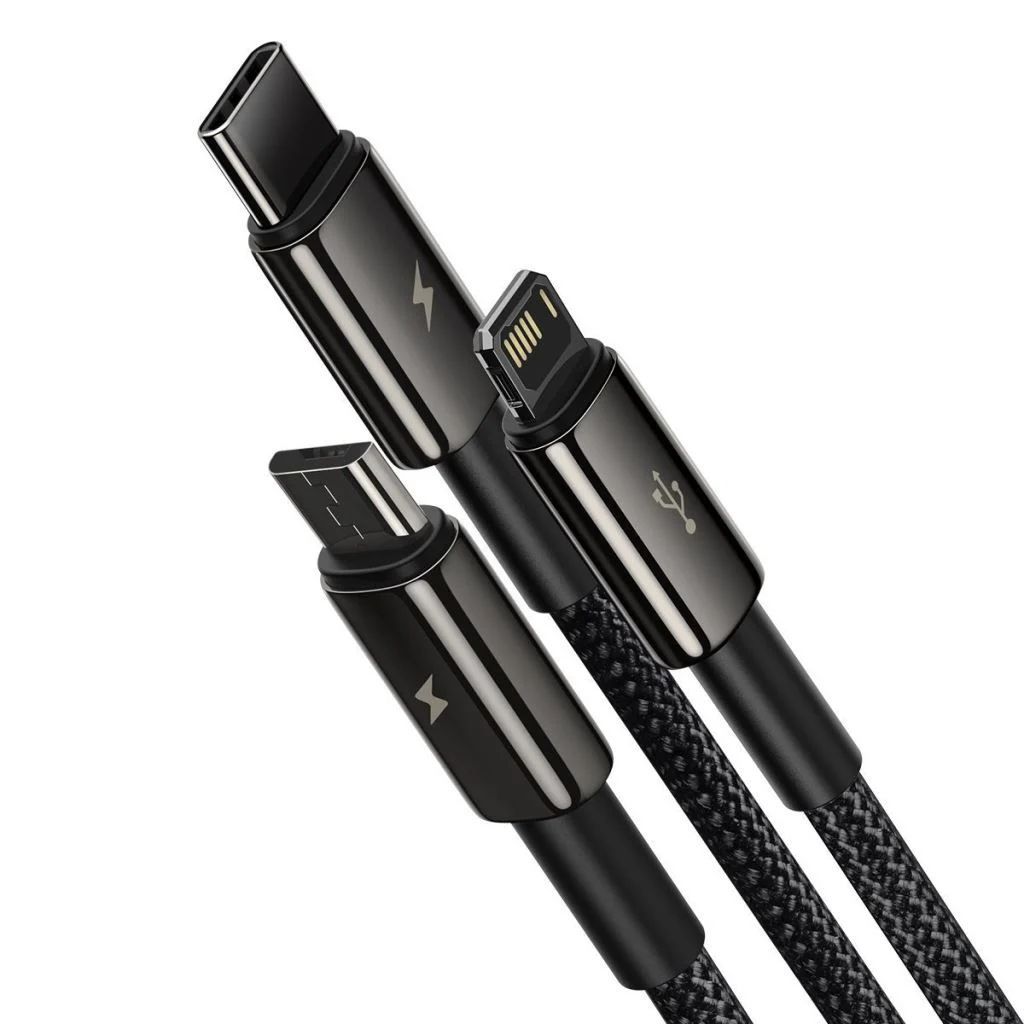 Baseus Tungsten Gold 3in1 Micro/Lightning/USB-C adat/töltőkábel 3,5A 1,5m Black Baseus Tungsten Gold 3in1 Micro/Lightning/USB-C adat/töltőkábel 3,5A 1,5m Black