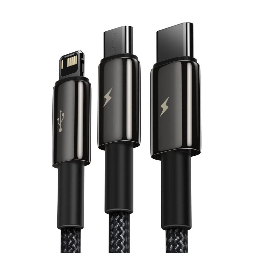 Baseus Tungsten Gold 3in1 Micro/Lightning/USB-C adat/töltőkábel 3,5A 1,5m Black Baseus Tungsten Gold 3in1 Micro/Lightning/USB-C adat/töltőkábel 3,5A 1,5m Black