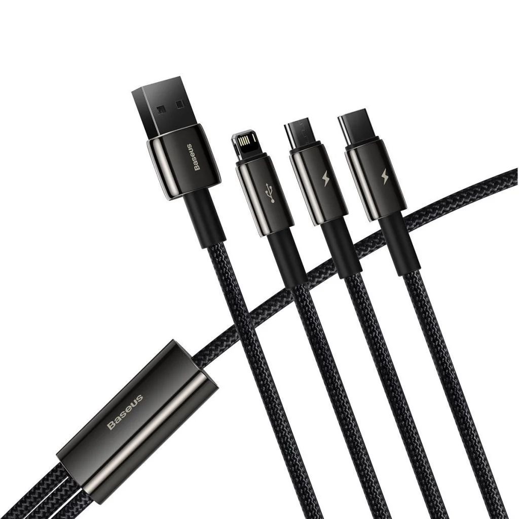 Baseus Tungsten Gold 3in1 Micro/Lightning/USB-C adat/töltőkábel 3,5A 1,5m Black Baseus Tungsten Gold 3in1 Micro/Lightning/USB-C adat/töltőkábel 3,5A 1,5m Black