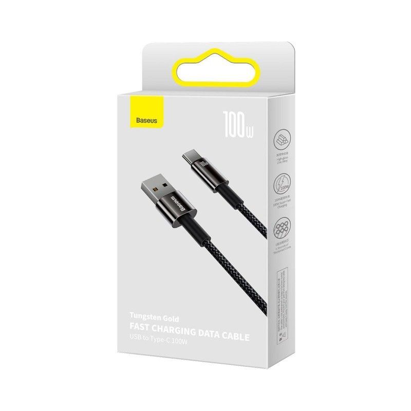 Baseus Tungsten Gold USB-A - USB-C 100W Cable 2m Black Baseus Tungsten Gold USB-A - USB-C 100W Cable 2m Black