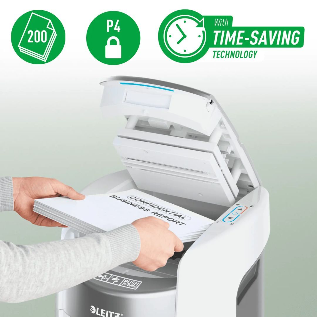Leitz IQ OptiMax Autofeed Small Office 200 P4 Iratmegsemmisítő White Leitz IQ OptiMax Autofeed Small Office 200 P4 Iratmegsemmisítő White