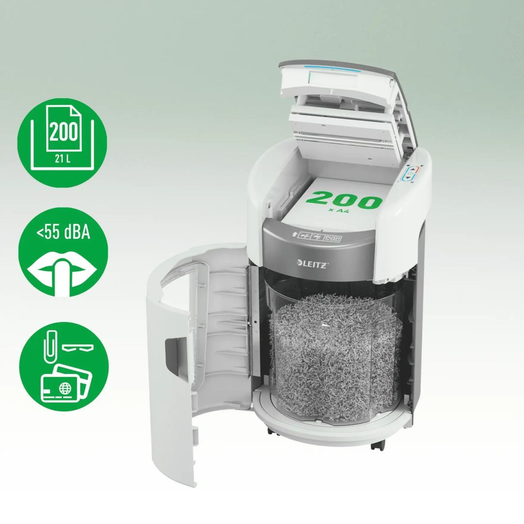 Leitz IQ OptiMax Autofeed Small Office 200 P4 Iratmegsemmisítő White Leitz IQ OptiMax Autofeed Small Office 200 P4 Iratmegsemmisítő White