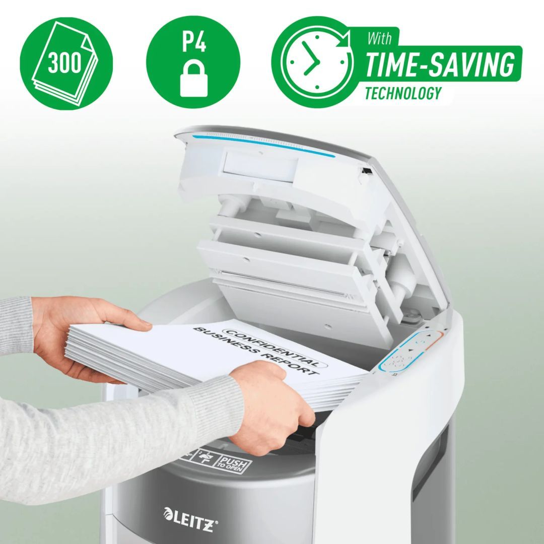 Leitz IQ OptiMax Autofeed Office 300 P4 Iratmegsemmisítő White Leitz IQ OptiMax Autofeed Office 300 P4 Iratmegsemmisítő White