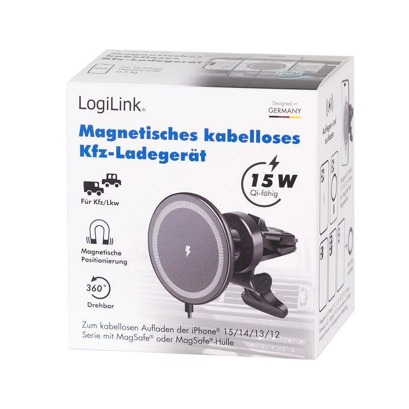 Logilink Magnetic car smartphone holder with charging function Black
