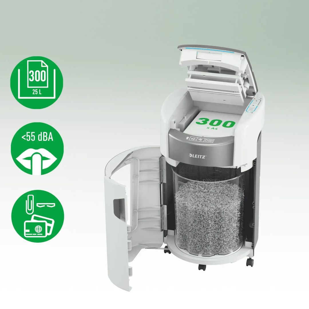 Leitz IQ OptiMax Autofeed Office 300 P5 Iratmegsemmisítő White Leitz IQ OptiMax Autofeed Office 300 P5 Iratmegsemmisítő White