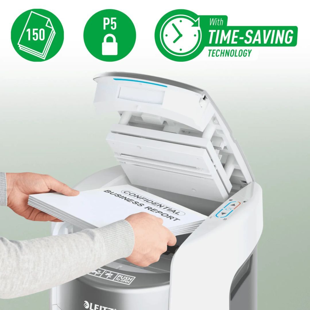 Leitz IQ OptiMax Autofeed Home Office 150 P5 Iratmegsemmisítő White Leitz IQ OptiMax Autofeed Home Office 150 P5 Iratmegsemmisítő White