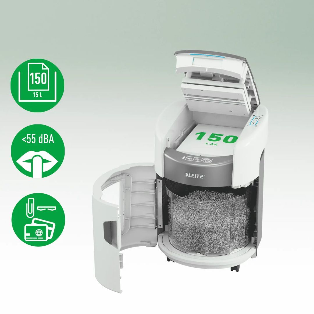 Leitz IQ OptiMax Autofeed Home Office 150 P5 Iratmegsemmisítő White Leitz IQ OptiMax Autofeed Home Office 150 P5 Iratmegsemmisítő White