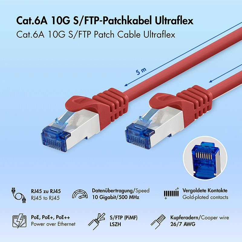 Logilink CAT6A S-FTP Patch Cable 5m Red Logilink CAT6A S-FTP Patch Cable 5m Red