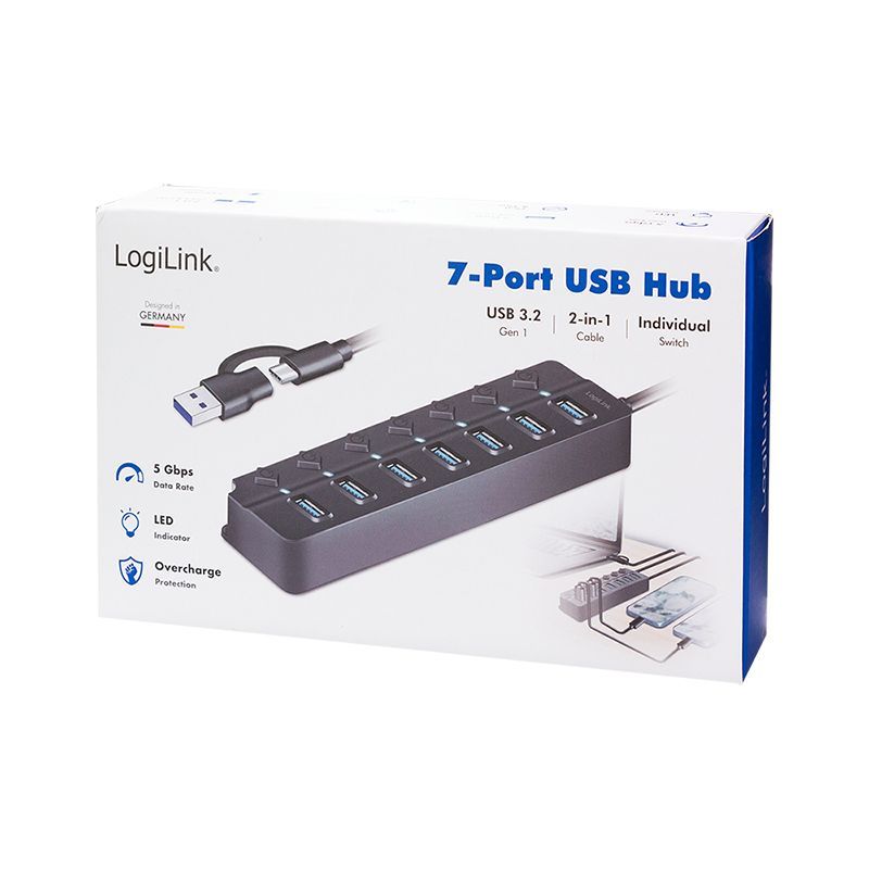 Logilink USB 3.2 Gen1 7-port USB Hub Black Logilink USB 3.2 Gen1 7-port USB Hub Black
