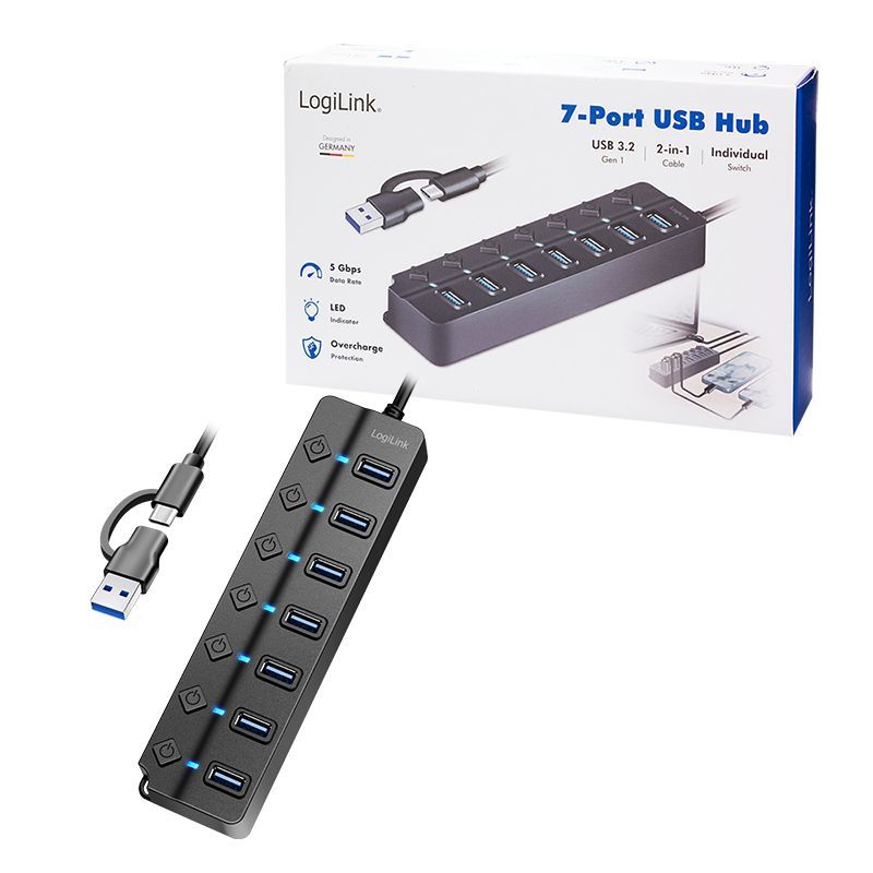 Logilink USB 3.2 Gen1 7-port USB Hub Black Logilink USB 3.2 Gen1 7-port USB Hub Black