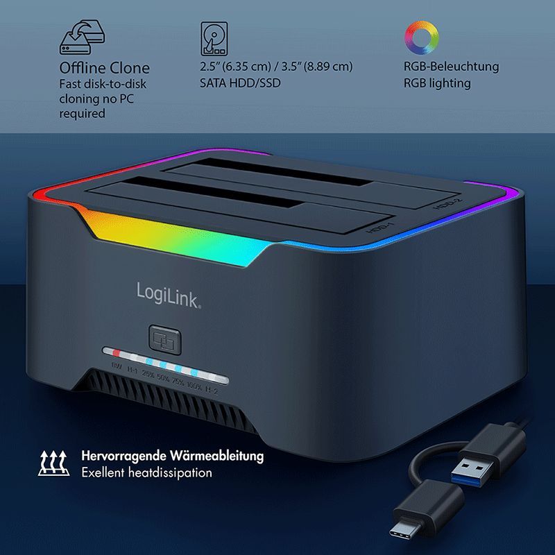 Logilink Dual docking station 2 port Black Logilink Dual docking station 2 port Black