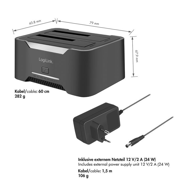 Logilink Dual docking station 2 port Black Logilink Dual docking station 2 port Black