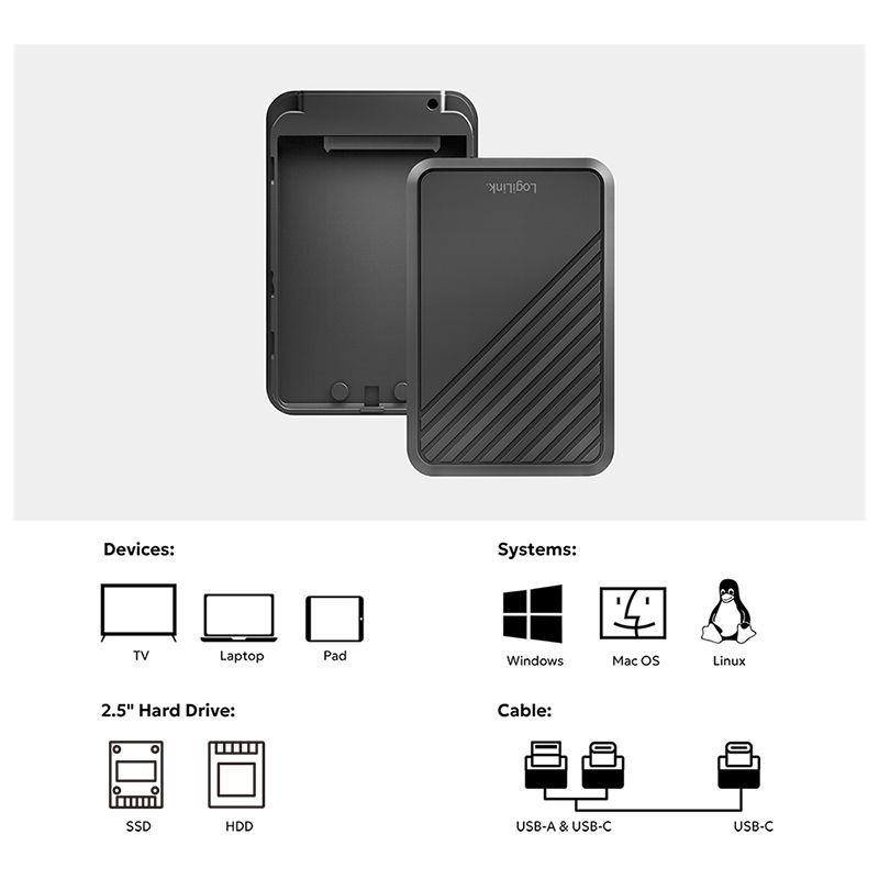 Logilink Hard drive enclosure 2.5" SATA HDD/SSD USB 3.2 Gen 1 Black Logilink Hard drive enclosure 2.5" SATA HDD/SSD USB 3.2 Gen 1 Black