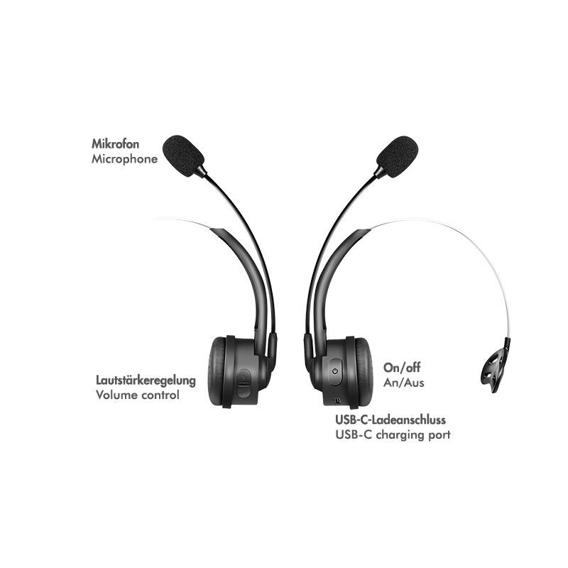 Logilink Wireless mono headset flexible microphone BT 6.0 USB-C Black Logilink Wireless mono headset flexible microphone BT 6.0 USB-C Black