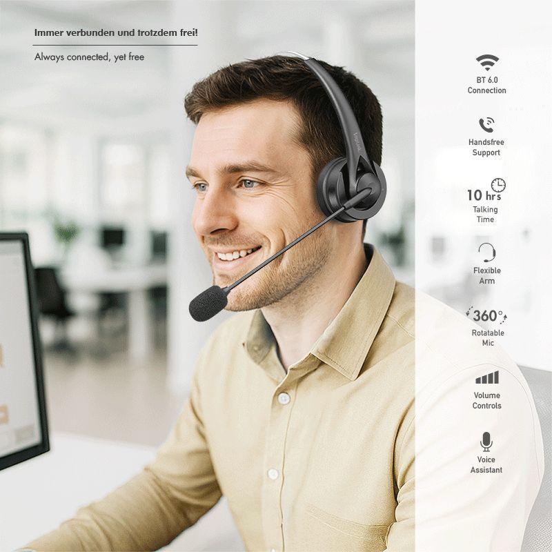 Logilink Wireless mono headset flexible microphone BT 6.0 USB-C Black Logilink Wireless mono headset flexible microphone BT 6.0 USB-C Black