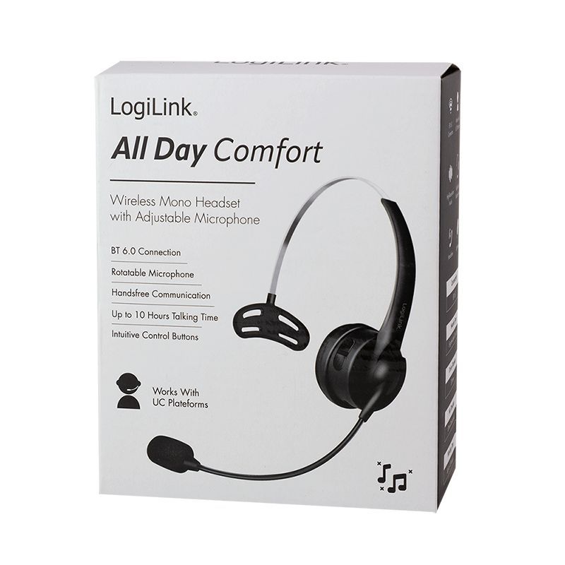 Logilink Wireless mono headset flexible microphone BT 6.0 USB-C Black Logilink Wireless mono headset flexible microphone BT 6.0 USB-C Black