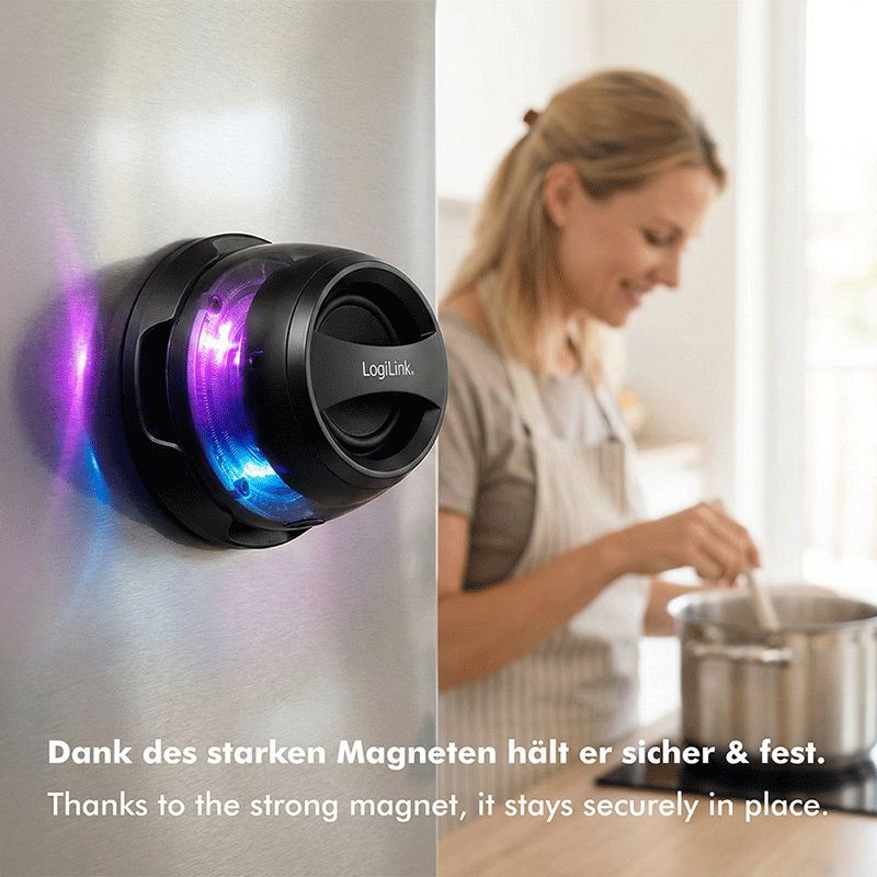 Logilink SP0073 Bluetooth Speaker magnetically attached LED Black Logilink SP0073 Bluetooth Speaker magnetically attached LED Black