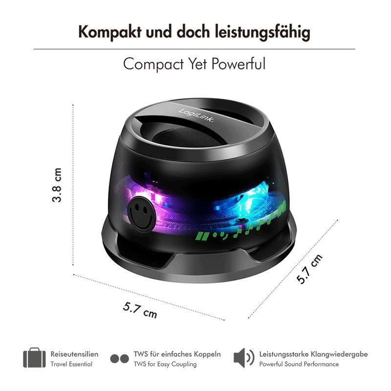 Logilink SP0073 Bluetooth Speaker magnetically attached LED Black Logilink SP0073 Bluetooth Speaker magnetically attached LED Black