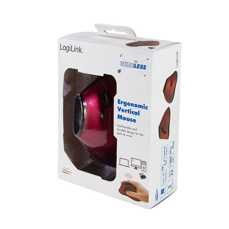 Logilink Ergonomic Vertical Wireless Mouse Red Logilink Ergonomic Vertical Wireless Mouse Red