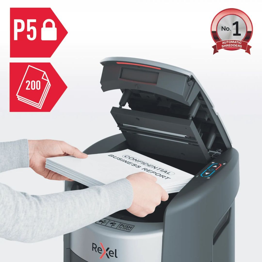 Rexel ShredMax AutoFeed+ 200M P5 Iratmegsemmisítő Black Rexel ShredMax AutoFeed+ 200M P5 Iratmegsemmisítő Black