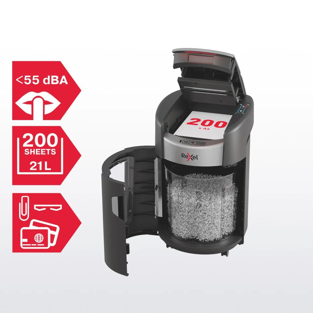 Rexel ShredMax AutoFeed+ 200M P5 Iratmegsemmisítő Black Rexel ShredMax AutoFeed+ 200M P5 Iratmegsemmisítő Black