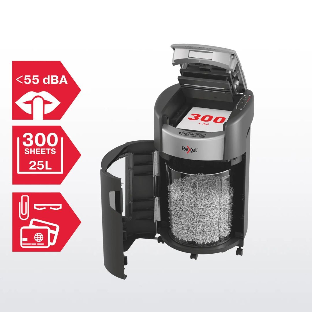 Rexel ShredMax AutoFeed+ 300M P5 Iratmegsemmisítő Black Rexel ShredMax AutoFeed+ 300M P5 Iratmegsemmisítő Black