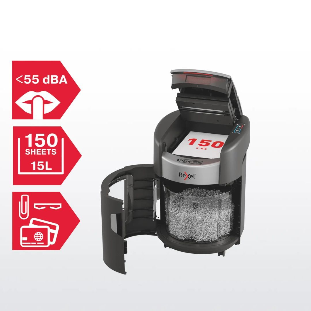 Rexel ShredMax AutoFeed+ 150M P5 Iratmegsemmisítő Black Rexel ShredMax AutoFeed+ 150M P5 Iratmegsemmisítő Black