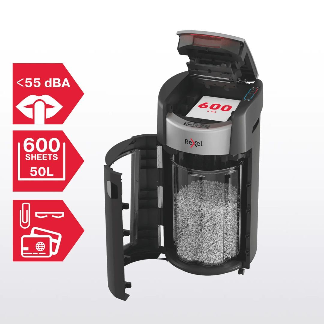 Rexel ShredMax AutoFeed+ 600X P4 Iratmegsemmisítő Black Rexel ShredMax AutoFeed+ 600X P4 Iratmegsemmisítő Black