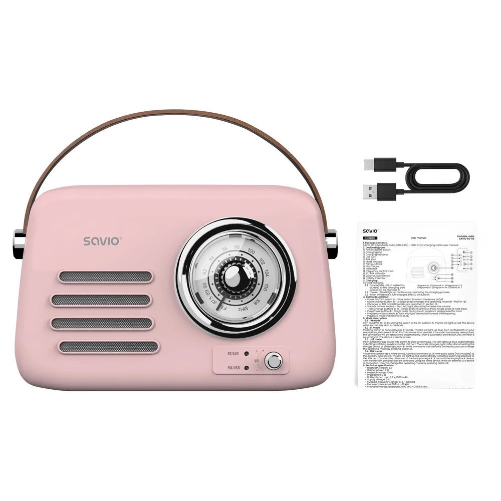 Savio RS-03 Portable Radio Pink Savio RS-03 Portable Radio Pink